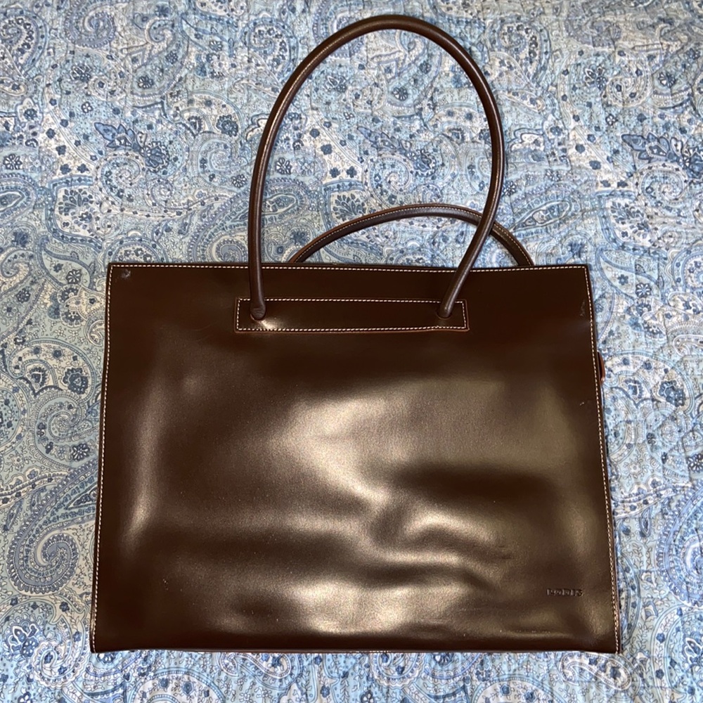 Lodi’s brown vegan leather office documents handbag